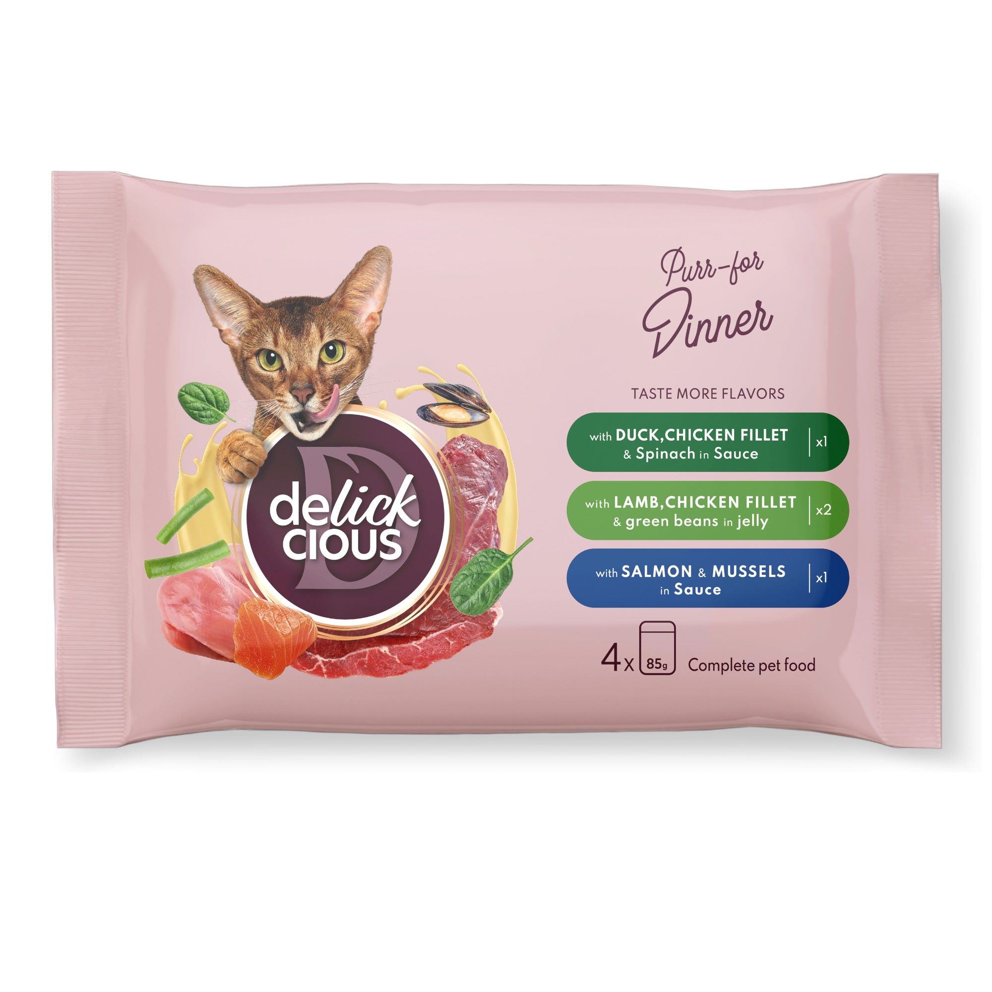 DELICKCIOUS™ teljes értékű macskaeledel alutasak válogatás 4x85g