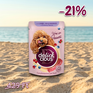 DELICKCIOUS™ Bárányhúsos és erdei gyümölcsös pelyhek krémes szószban kutyáknak 80g