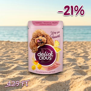 DELICKCIOUS™ Pulykahúsos és trópusi gyümölcsös pelyhek krémes szószban kutyáknak 80g