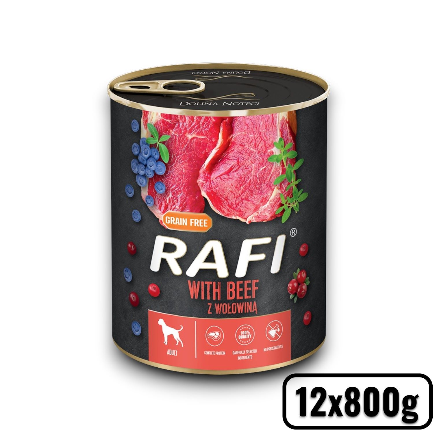 RAFI kutya pástétom marha, vörös- és kék áfonyával konzerv 800g