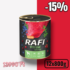 RAFI kutya pástétom vad, vörös- és kék áfonyával konzerv 800g