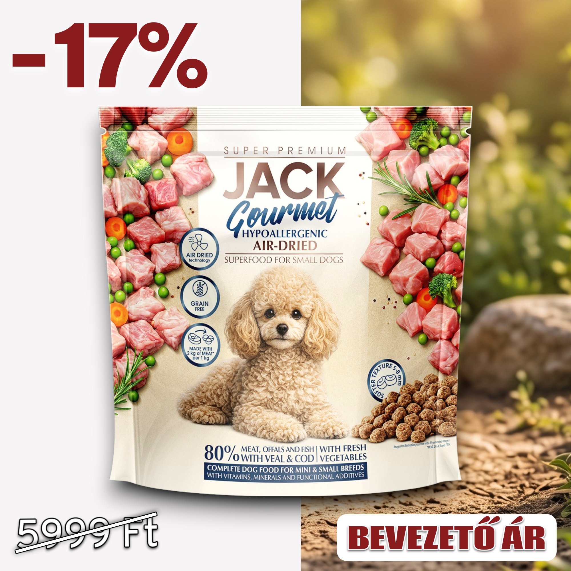 JACK Gourmet AirDried száraztáp hipoallergén borjú-tőkehal 1kg